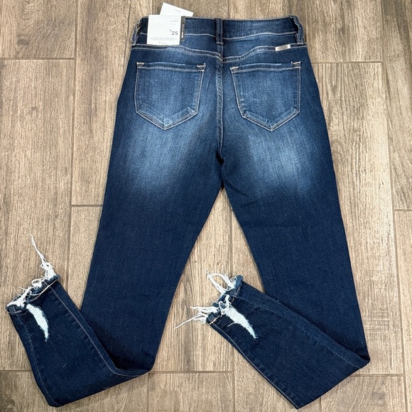 NWT KanCan Anya High Rise Skinny Dark Blue Denim frayed hem Fall Tall Boot Jeans - Picture 4 of 7